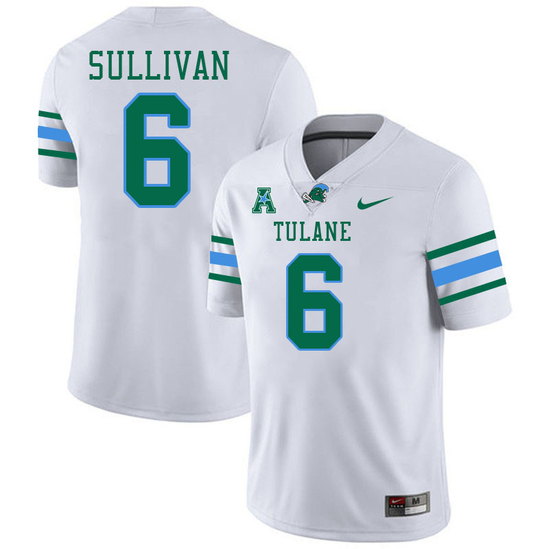 #6 Brendan Sullivan Tulane Green Wave Jersey College Football Uniforms,Apparels Stitched-White